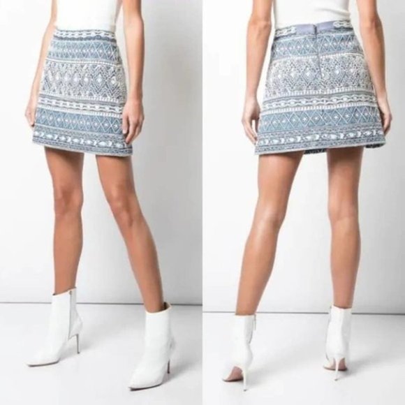 Alice + Olivia Dresses & Skirts - Alice + Olivia Riley Embroidered Aztec Print Skirt Size 4 Blue and White Lined